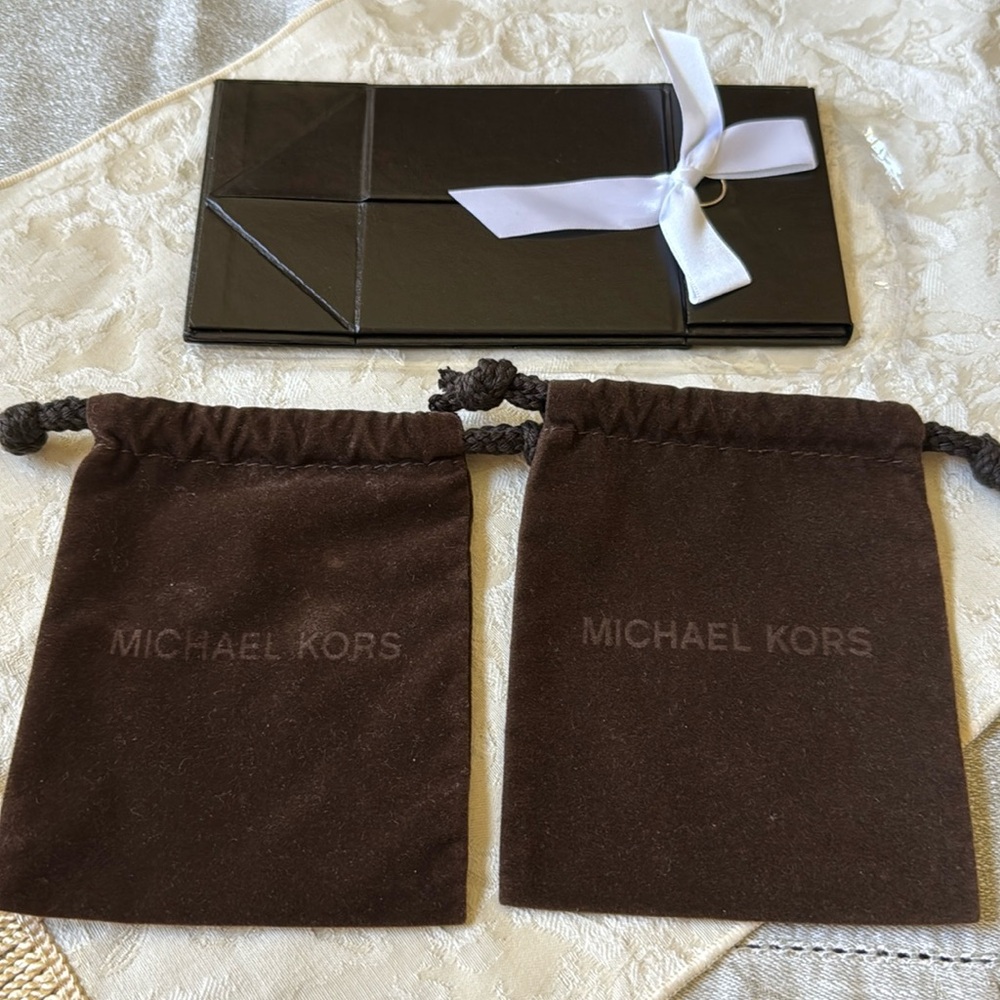 Michael Kors 2 Dark Brown velvet Jewelry Bags & new Magnetic Box